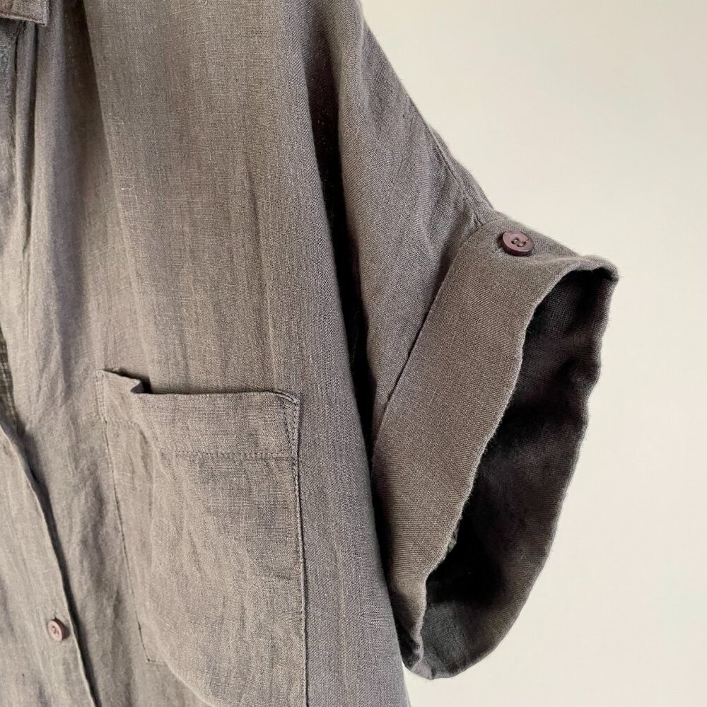 Cloth & Stone 100% Linen Short Sleeve Button Up Shirt, Stone Grey, Size M - Picture 4 of 8